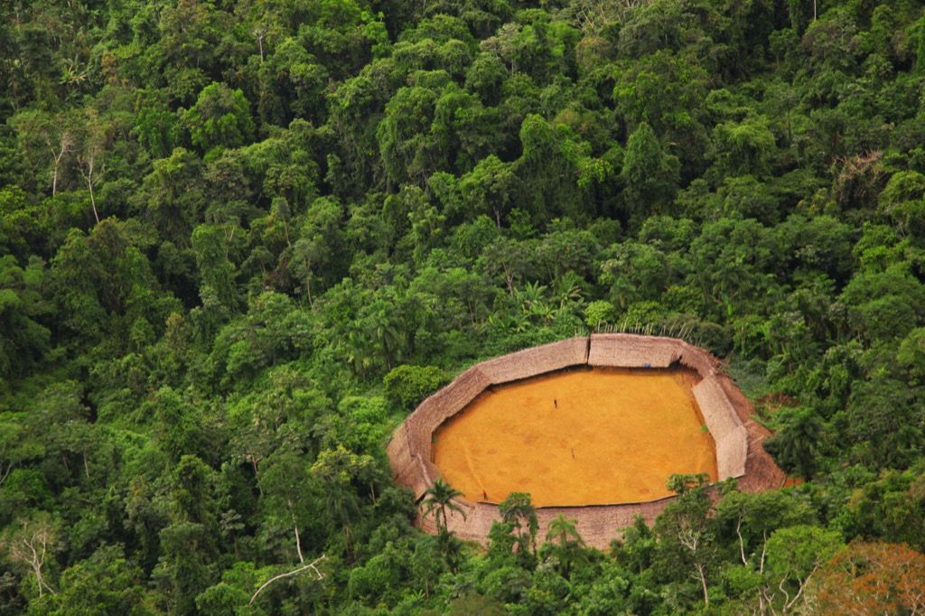 Yanomami lakóház Amazónia erdeiben