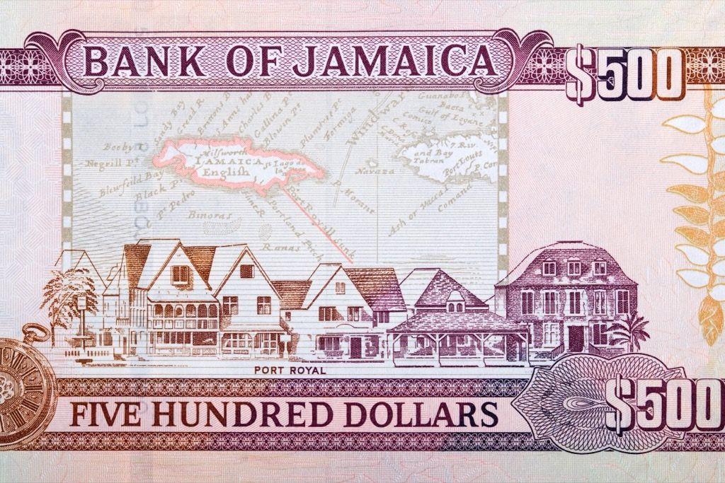 Az elsüllyedt Port Royal a jamaicai bankjegyen